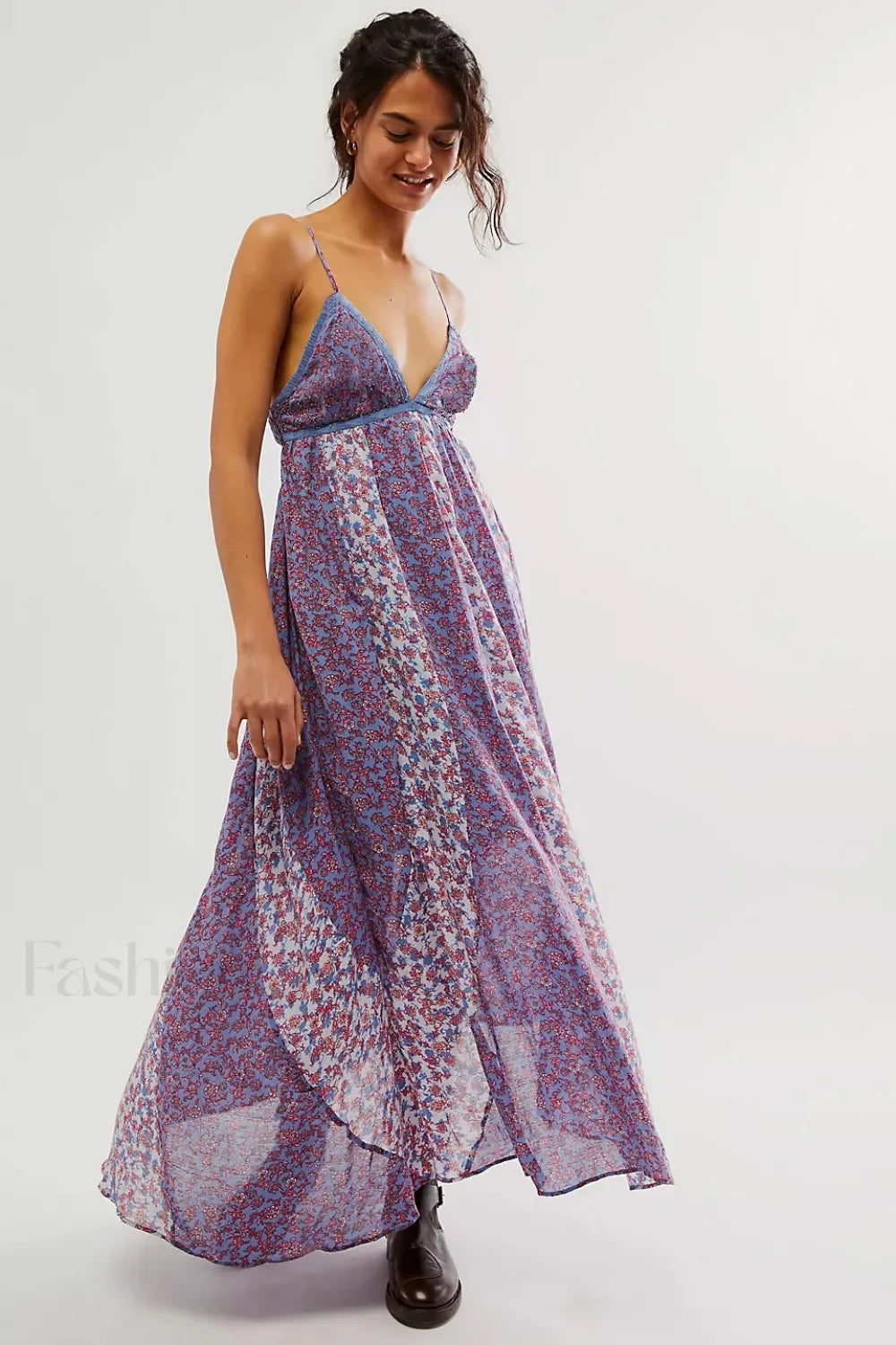 Chiffon Strap Backless Boho Dress Lavender / S