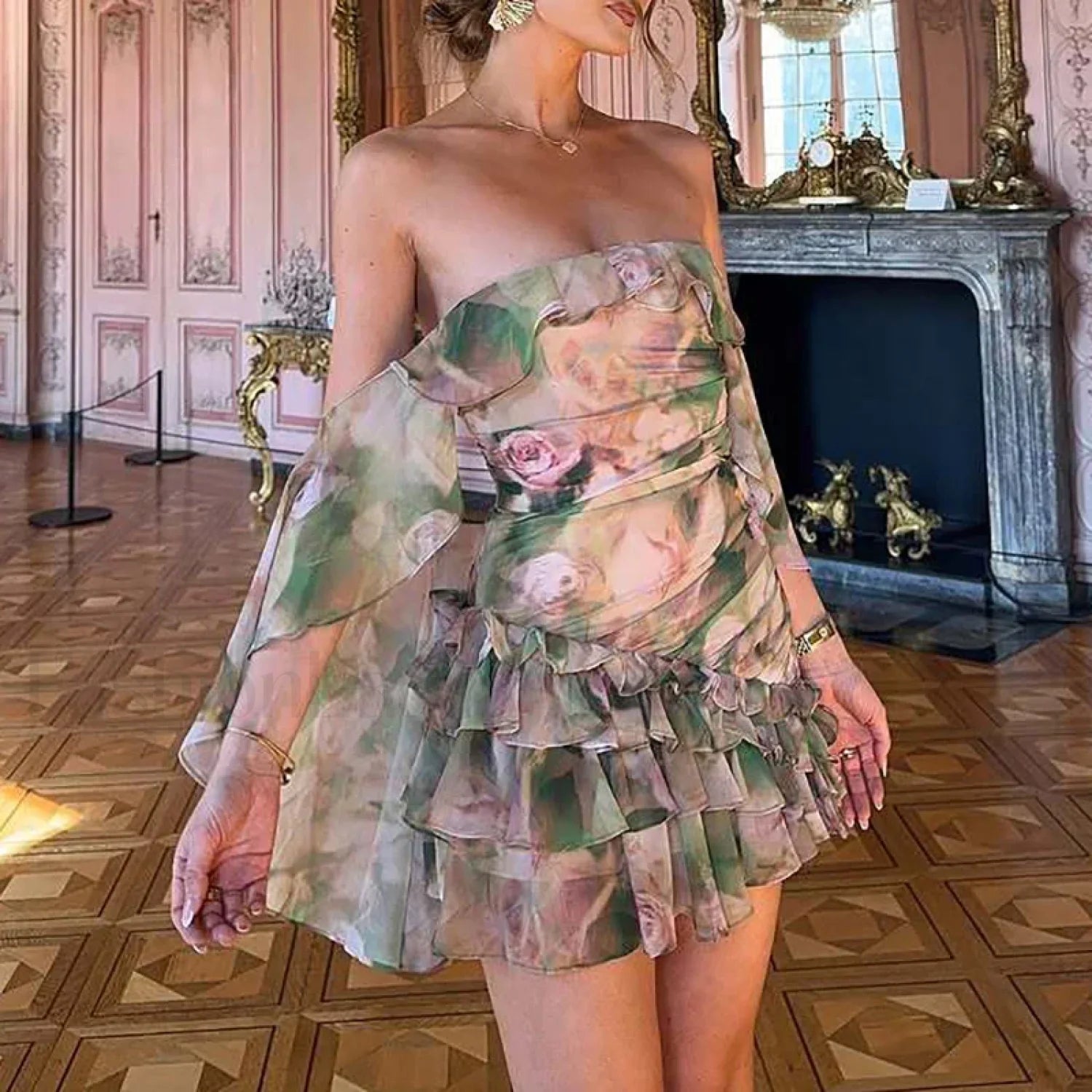 Chiffon Strapless Ruffle Mini Dress Secondary image