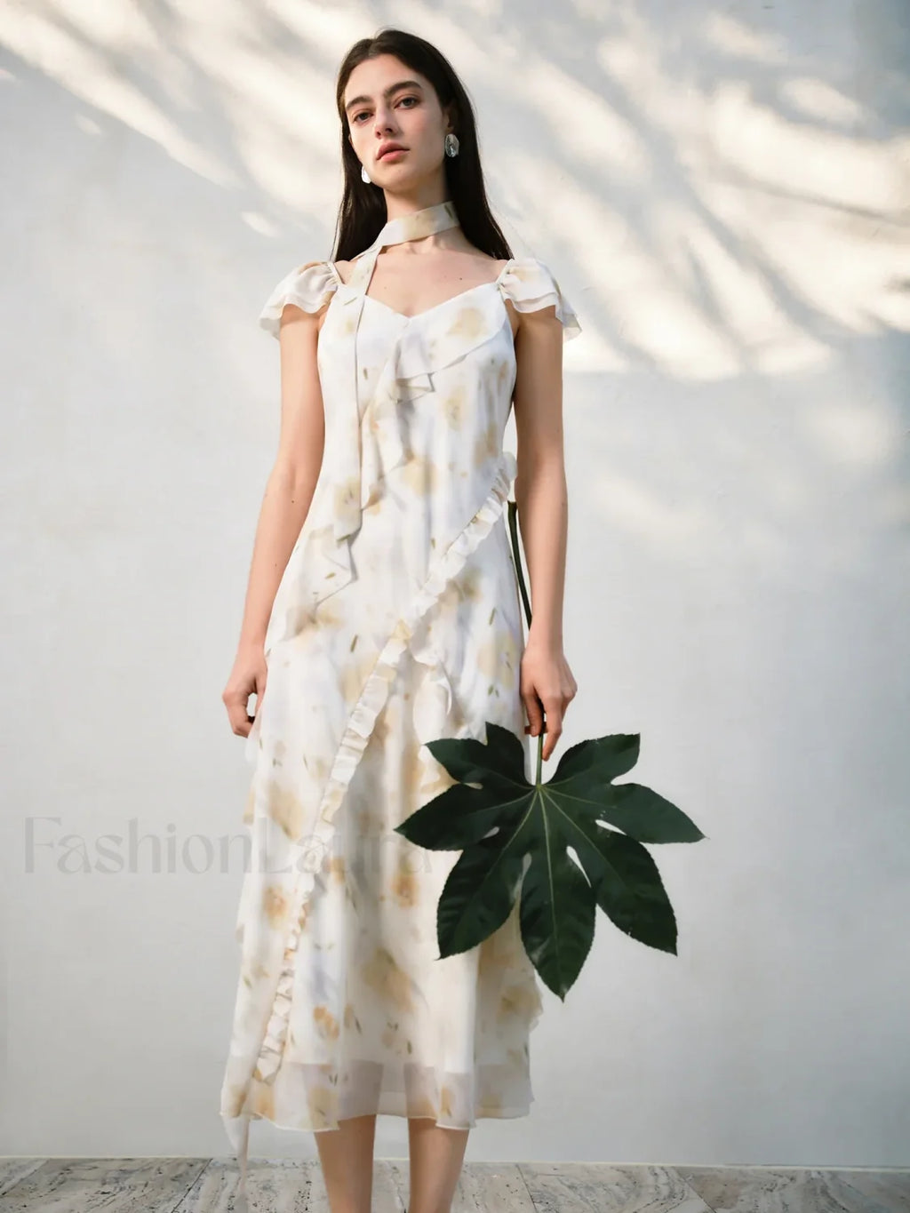 Chiffon Strappy Fly Floral Dress Yellow fly sleeve / XXS