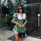 Cinched Babydoll Flora Mini Dress Green / S