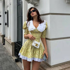 Cinched Babydoll Flora Mini Dress Yellow / S