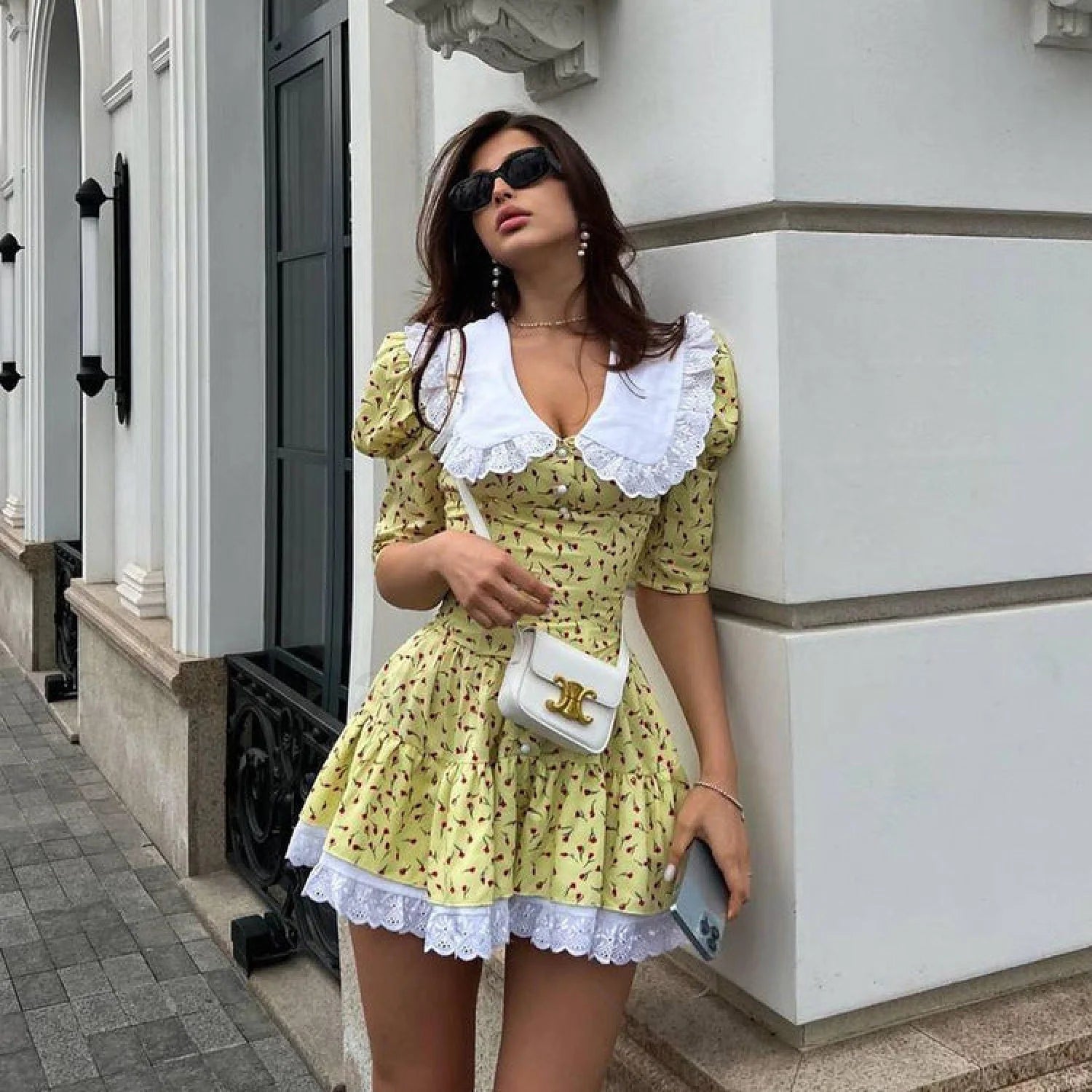 Cinched Babydoll Flora Mini Dress Yellow / S