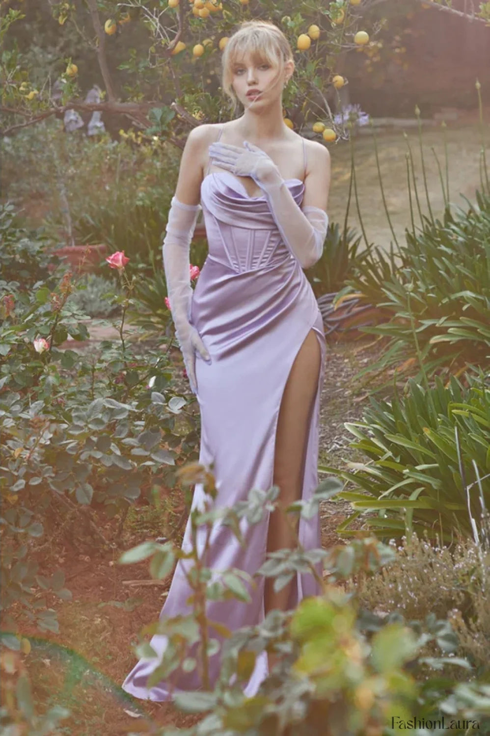 Cinderella Divine 7483 Charming Corset Cowl Satin Gown S / Lavender