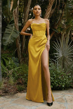 Cinderella Divine 7483 Charming Corset Cowl Satin Gown S / Marigold