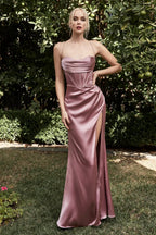 Cinderella Divine 7483 Charming Corset Cowl Satin Gown S / Mauve