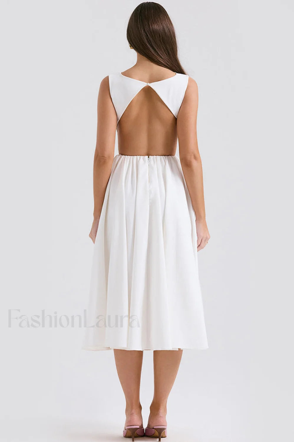 Cindy White Stylish Twill Midi Sundress Secondary image