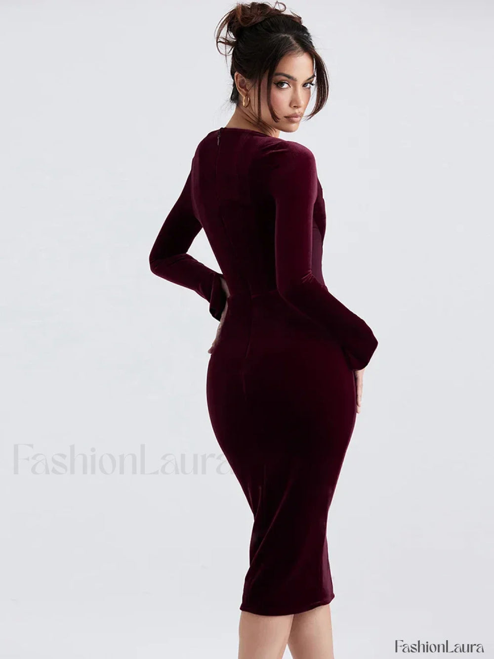 Clearance Celebrity Christmas Evening Party Red Midi Chic and Elegant Long Sleeve Corset Fall Winter Lace Dress Red / XS