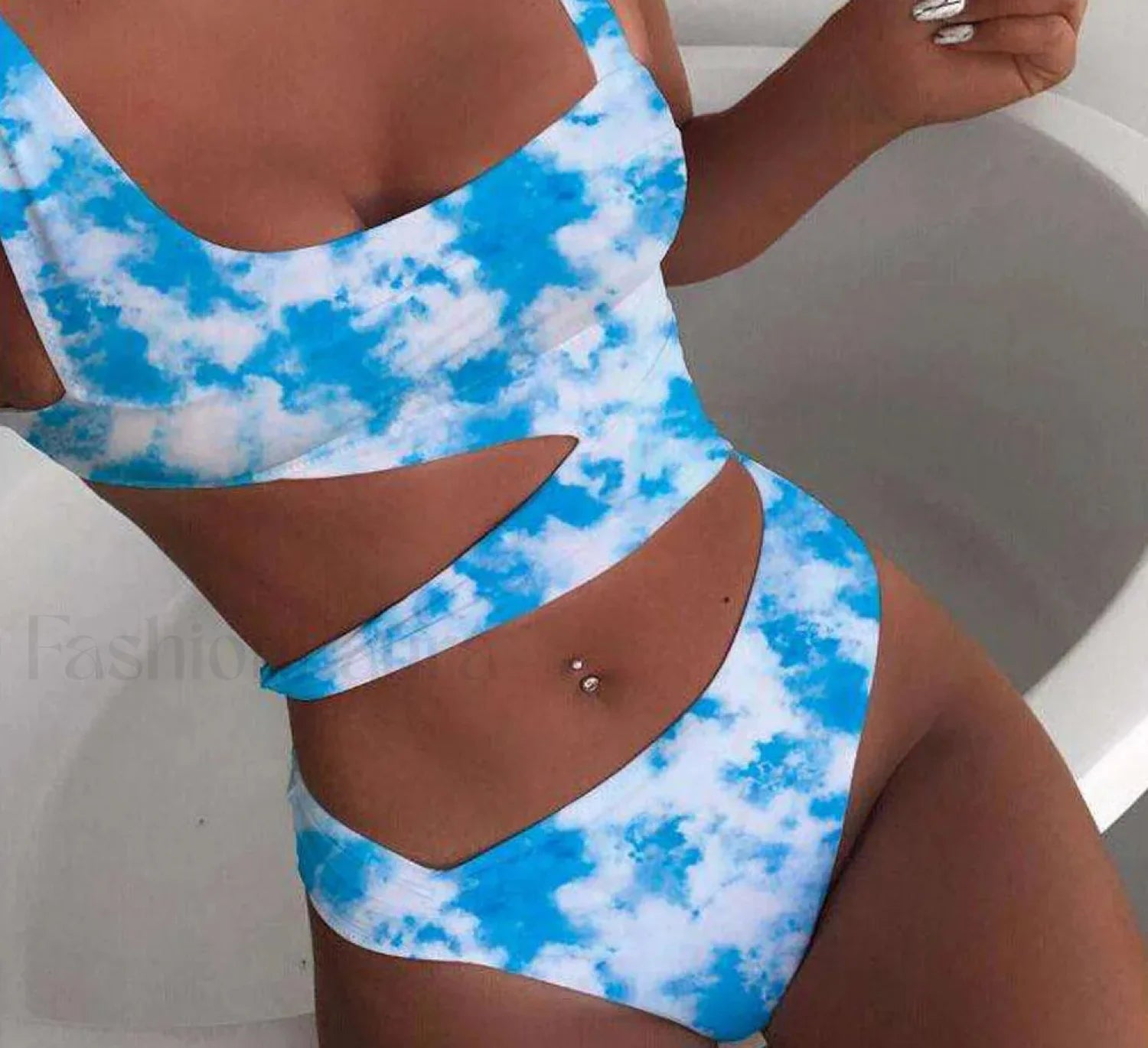 Cloud Print Bandage Push Up One Piece blue / S Main image