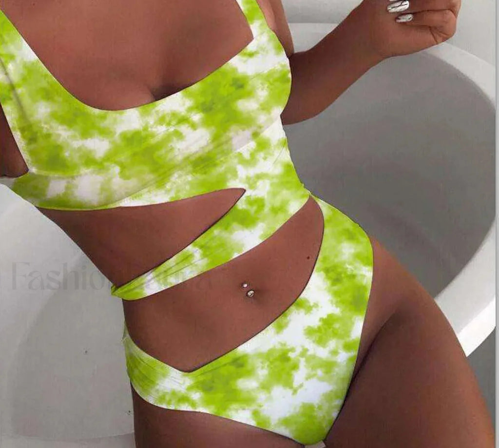 Cloud Print Bandage Push Up One Piece green / S
