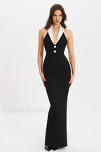 Collar Backless Split Slim Maxi Dress