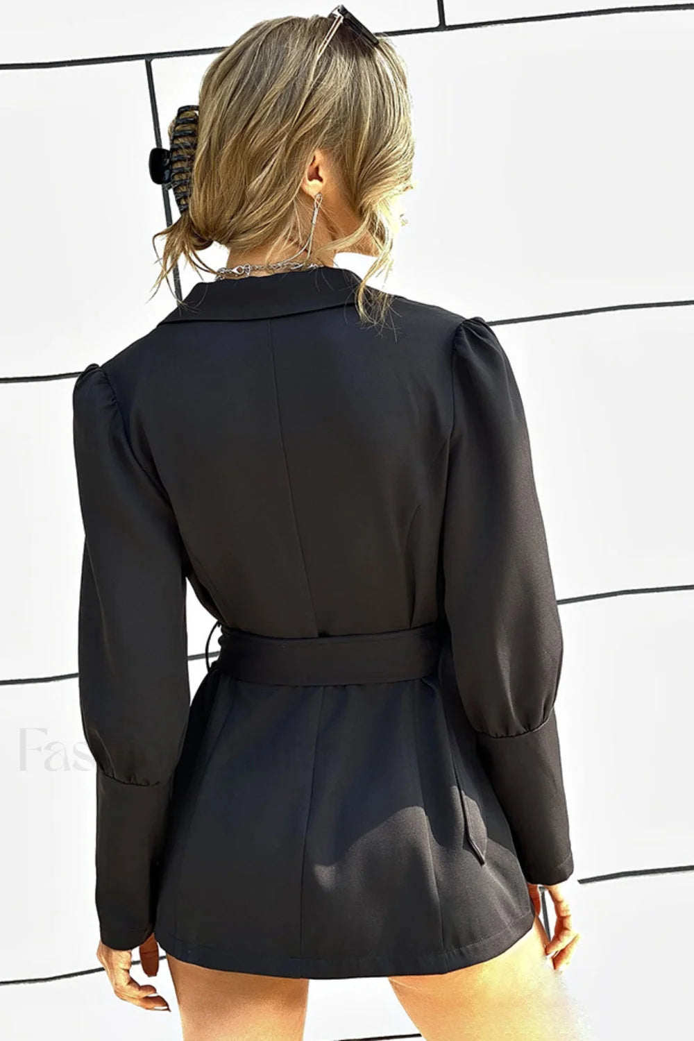 Collared Button Front Waist Cinched Blazer Work Dress