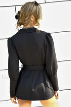 Collared Button Front Waist Cinched Blazer Work Dress