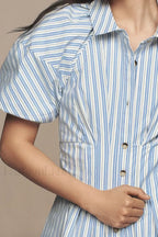 Collared Striped Shirt Button Front Work Skirt