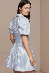 Collared Striped Shirt Button Front Work Skirt