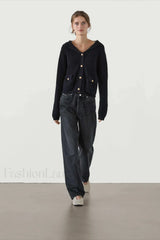 College Style Navy Collar Knit Cardigan