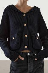 College Style Navy Collar Knit Cardigan