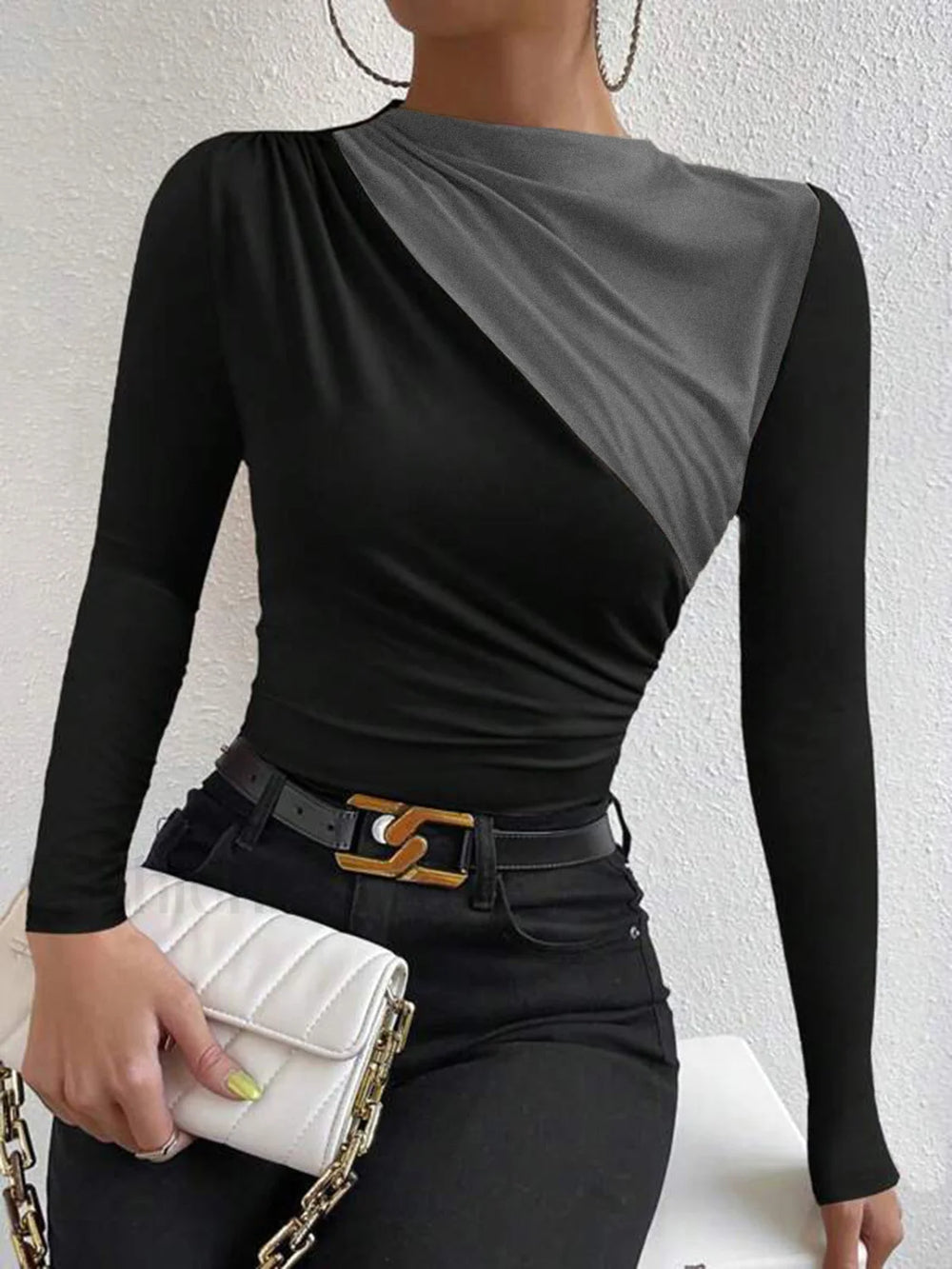 Color Block Long Sleeve T Shirt Grey / XS T Shirts