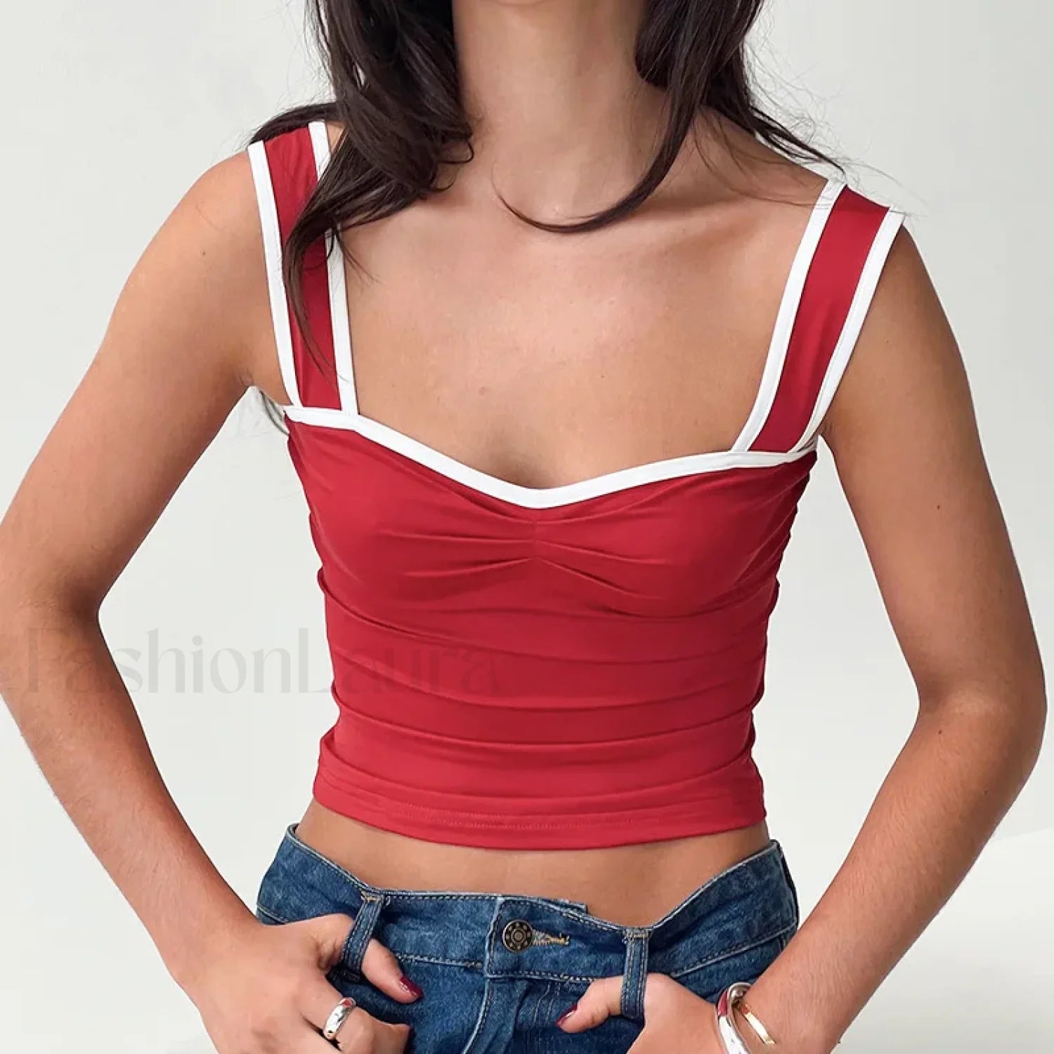 Color Block Square Crop Top Red / S Main image