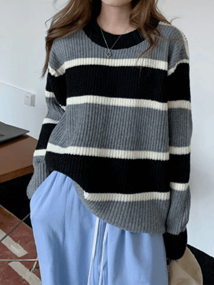 Color Block Striped Knit Sweater Sweaters