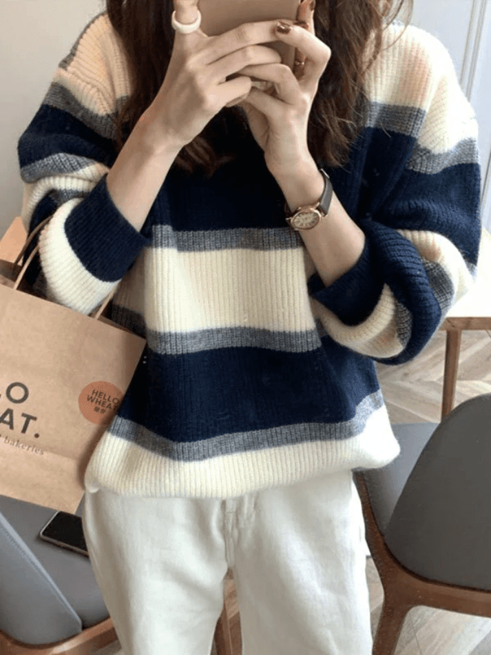 Color Block Striped Knit Sweater Sweaters