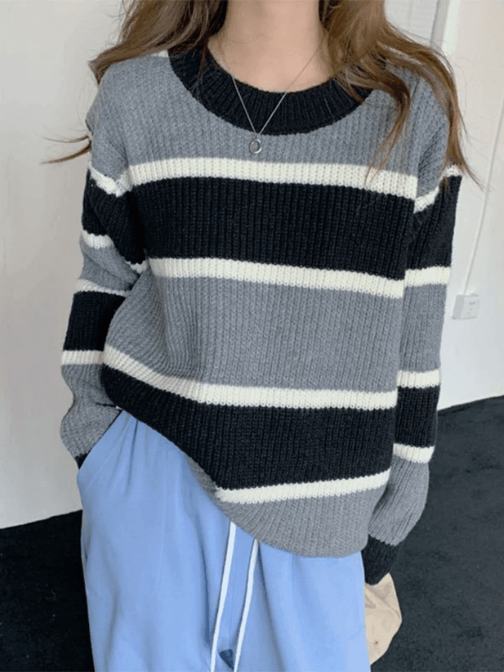 Color Block Striped Knit Sweater Sweaters