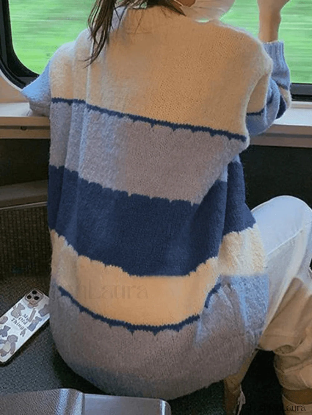 Color Block Striped Sweater Blue / ONE SIZE Sweaters