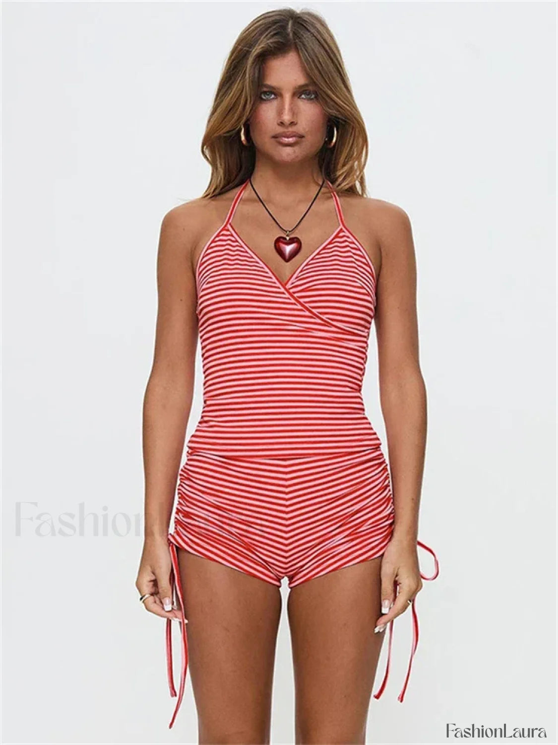 Color Block Tie Back Shorts Two Piece Set