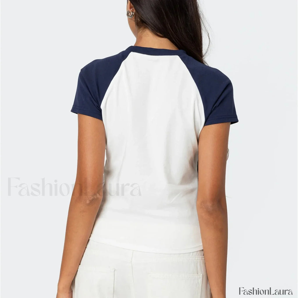 Color Matching Striped Raglan T Shirt