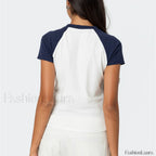 Color Matching Striped Raglan T Shirt