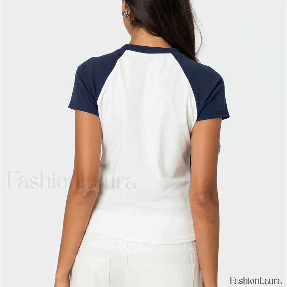 Color Matching Striped Raglan T Shirt