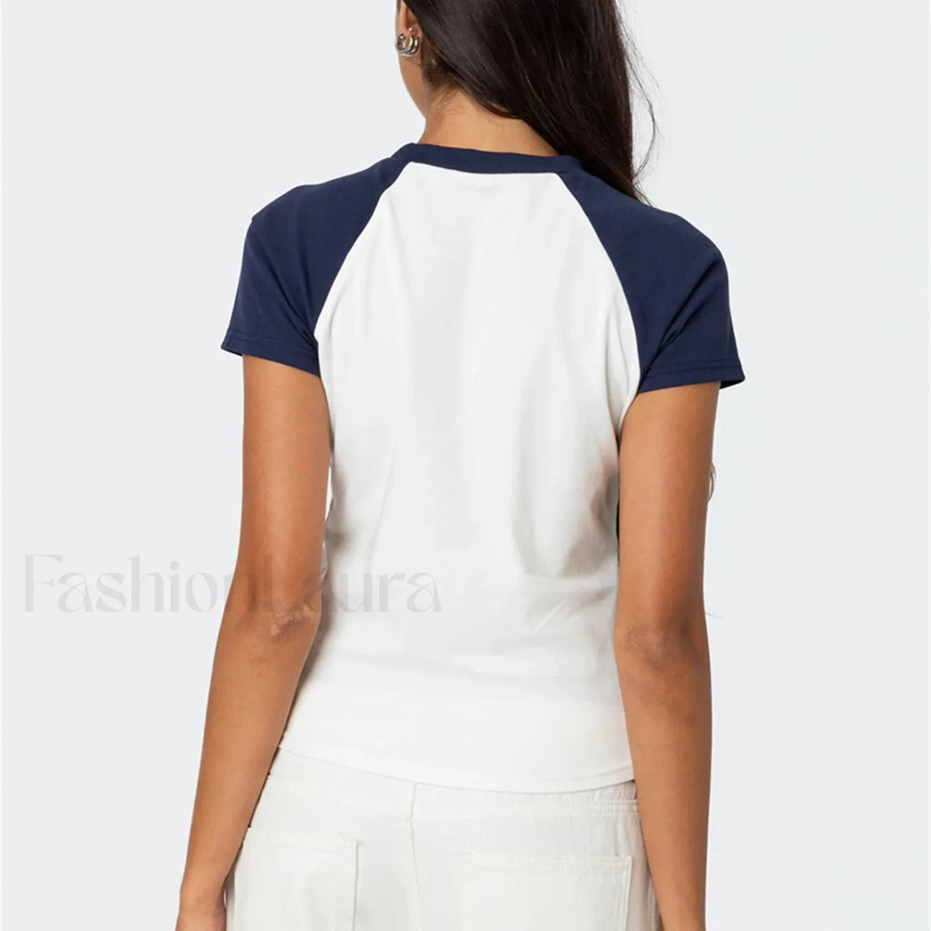 Color Matching Striped Raglan T Shirt