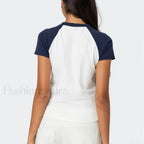 Color Matching Striped Raglan T Shirt