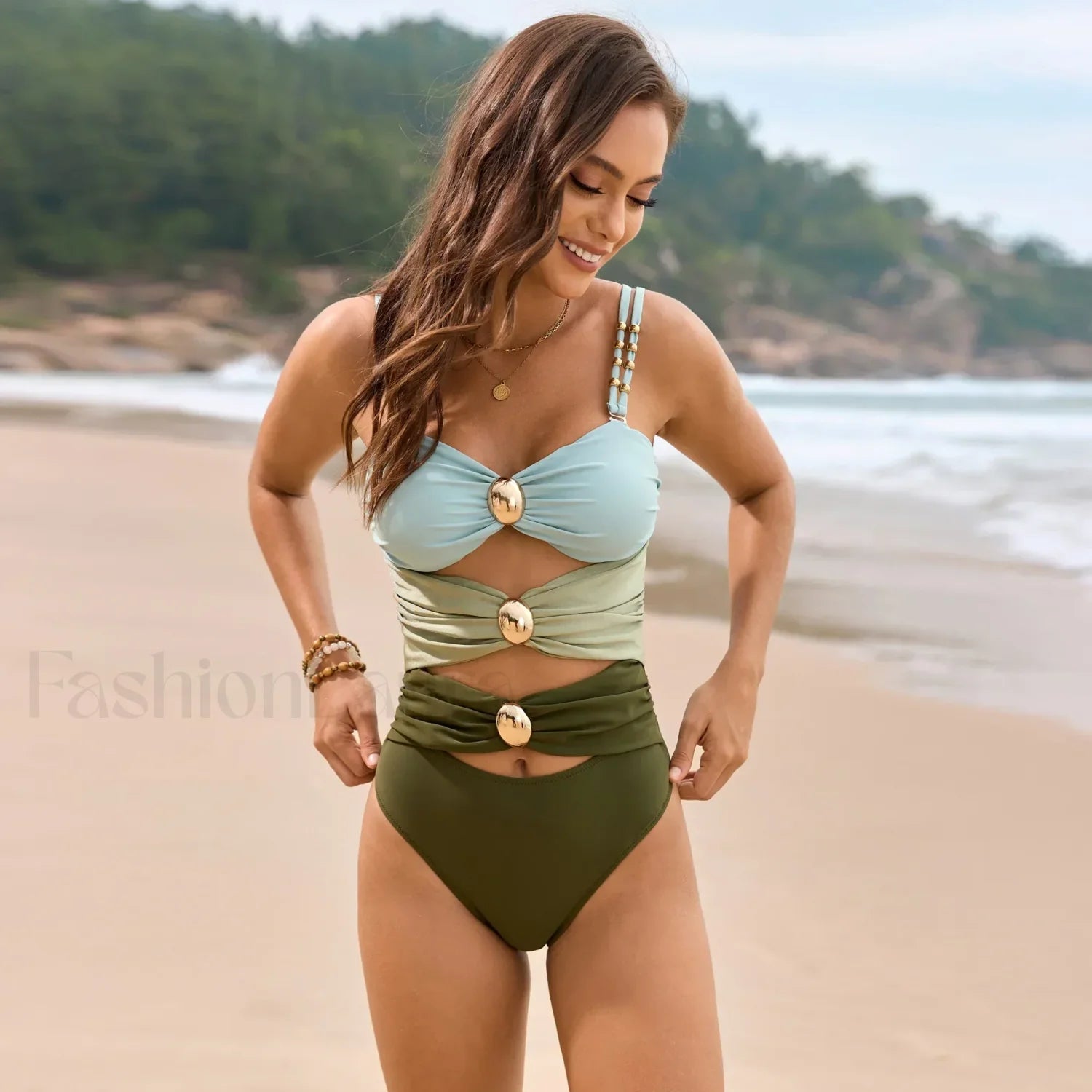 Color Splicing Bikini Style One Piece Blue / S Main image