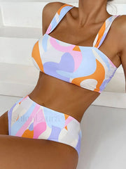 Color Strap High Waist Bikini Set