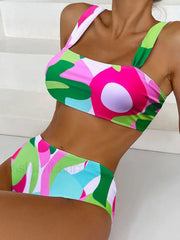 Color Strap High Waist Bikini Set ORANGE / S
