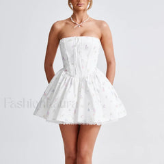 Colorblock Strapless A Line Floral Dress