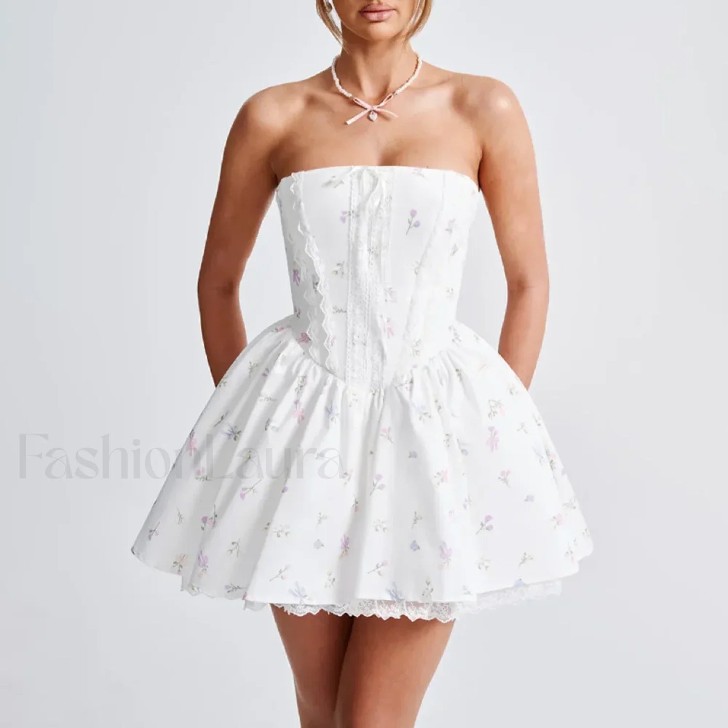 Colorblock Strapless A-Line Floral Dress Secondary image