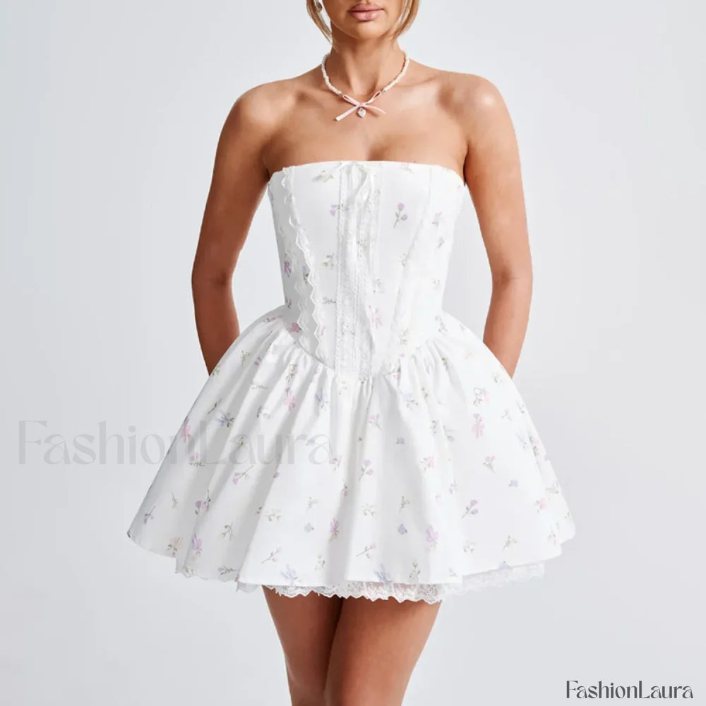 Colorblock Strapless A Line Floral Dress