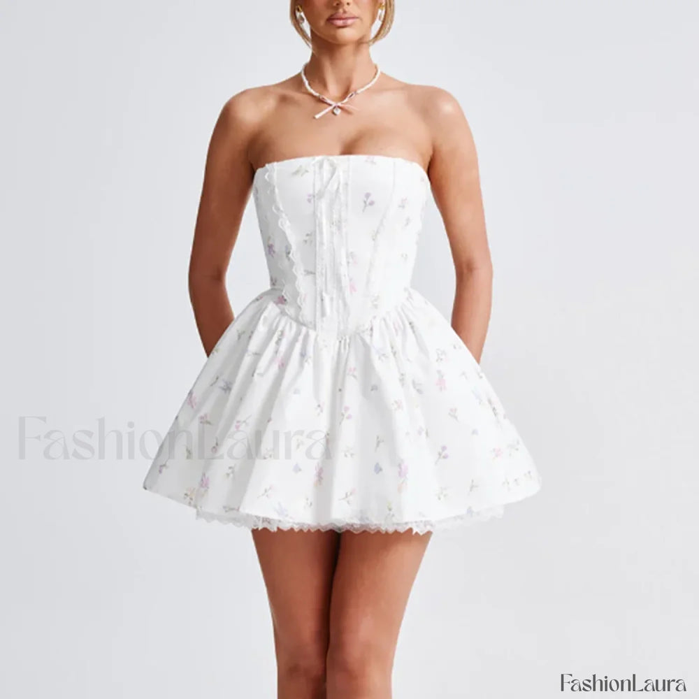 Colorblock Strapless A Line Floral Dress