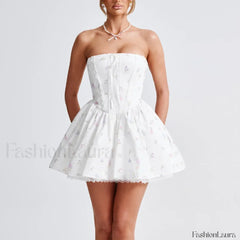 Colorblock Strapless A Line Floral Dress