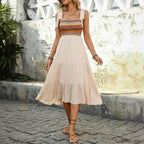 Colorful Geometric Woven Boho Dress apricot / S