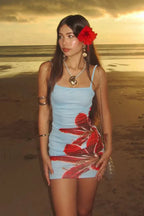 Colorful Printed Waist Slim Spice Girl Mini Dress