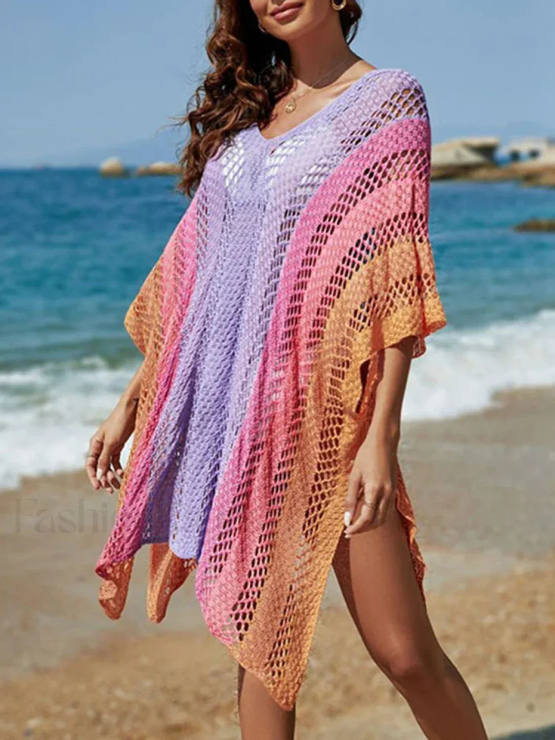 Contrast Color Knitted V-Neck Cover Up Secondary image