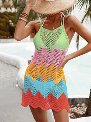 Contrast Color Sleeveless Hollow Cover Up YELLOW / S