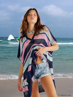 Contrast Color Slit Cut Hollow Cover Up Black And Pink / One Size