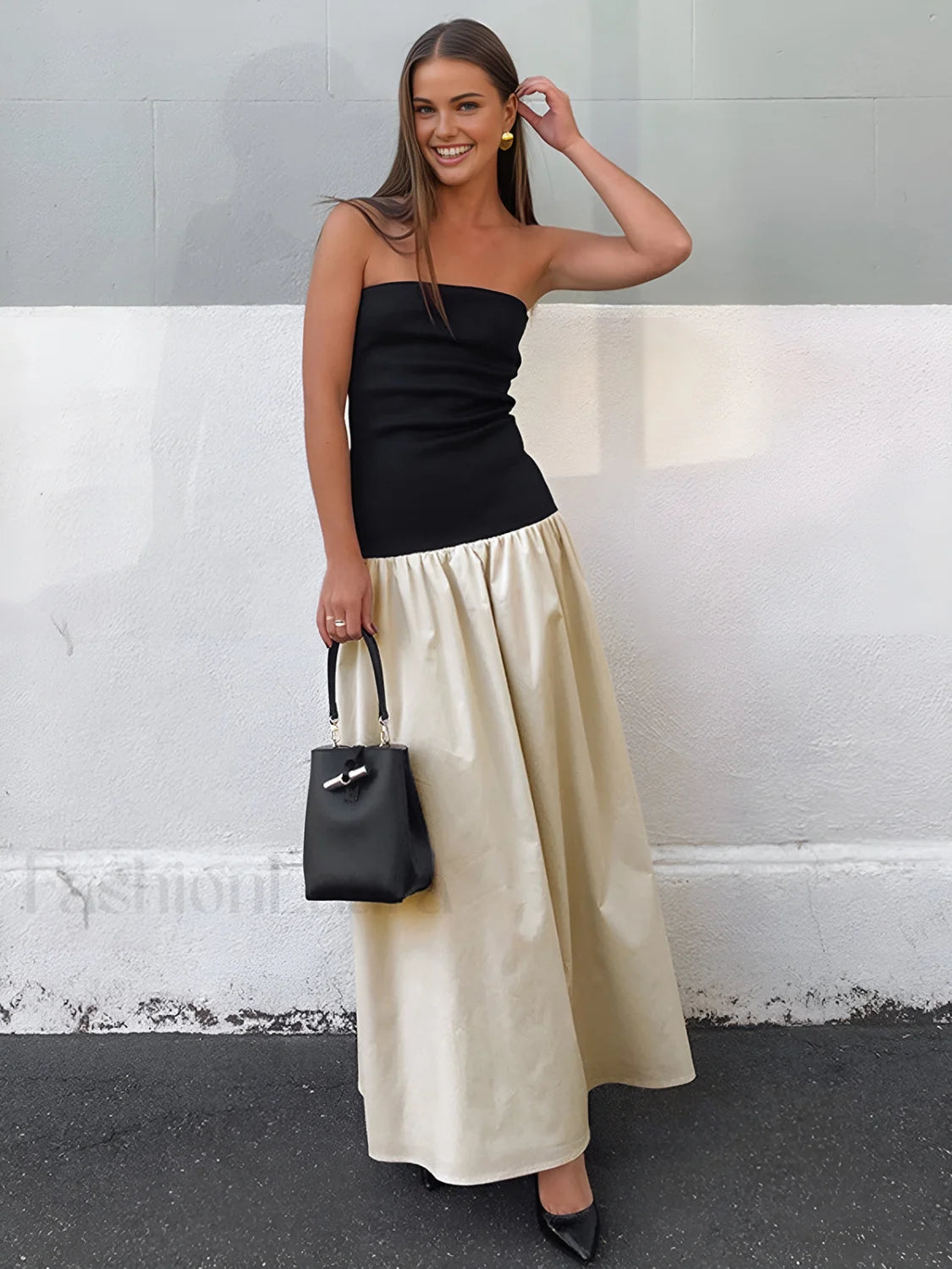 Contrast Color Tube Long Dress Apricot / XS Dresses Main image