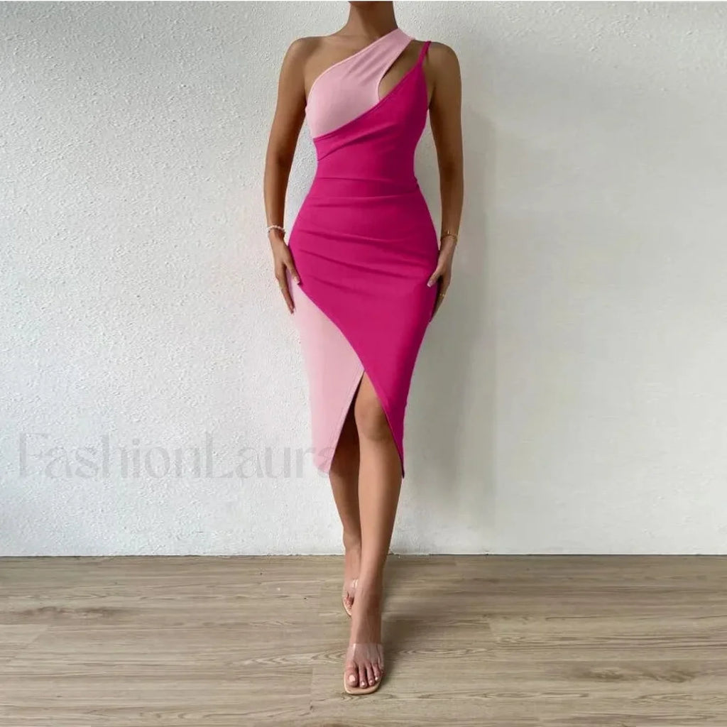 Contrast Cut Out Hip Midi Dress
