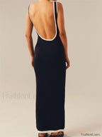 Contrast Hollow Knitted Maxi Dress