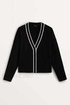 Contrast Knit College Cardigan Black / S