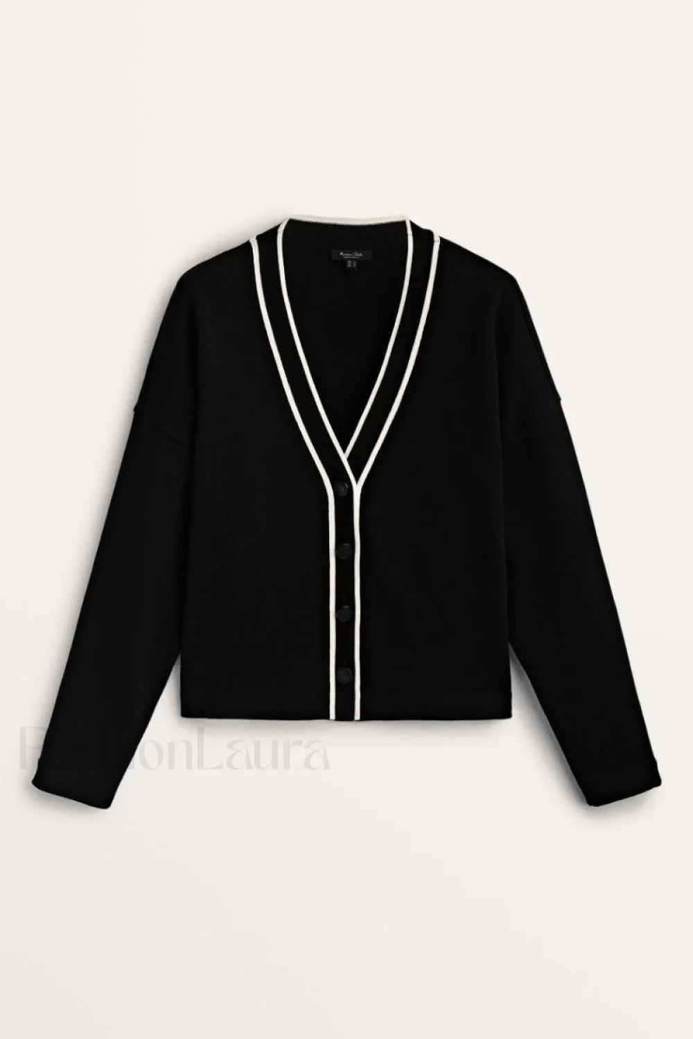 Contrast Knit College Cardigan Black / S
